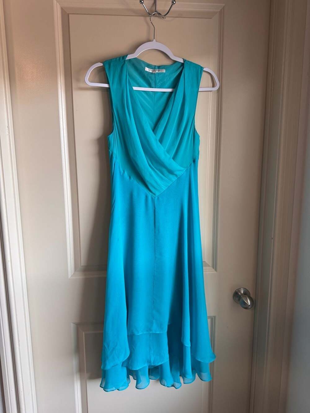 Teal Turquoise Silk Sleeveless Draped Midi Dress Size US 8